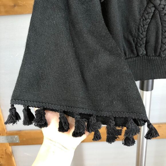 ZOW ZOW Wool Blend Black‎ Braided Design Tassels Bell Sleeve Sweater Sz M - Picture 9 of 10